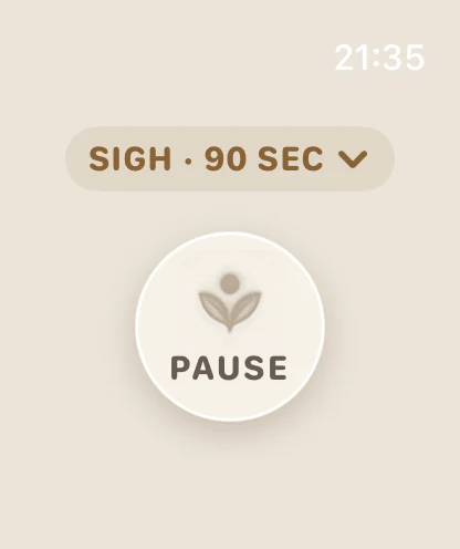 The PAUSE Apple Watch app ready to start a 90-second Sigh pause, with a note that you can follow the haptics alone.
